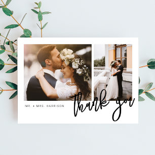 Moderne Schrift 2 Fotos Hochzeit Dankeskarte