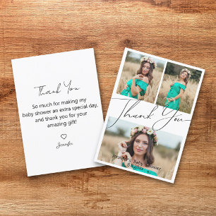 Moderne Schrift 3 Foto Baby Shower Dankeskarten Einladung
