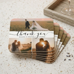 moderne Schrift 3 Foto Hochzeit Danke Rechteckiger Pappuntersetzer