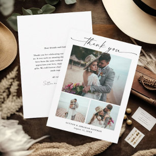 Moderne Schrift 3 Foto-Hochzeit Dankeskarte