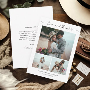 Moderne Schrift 3 Foto-Hochzeit Dankeskarte