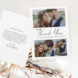 Moderne Schrift 3 Foto-Hochzeit Dankeskarte