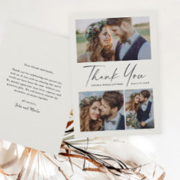 Moderne Schrift 3 Foto-Hochzeit Dankeskarte