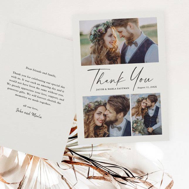 Moderne Schrift 3 Foto-Hochzeit Dankeskarte (Von Creator hochgeladen)