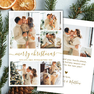 Moderne Schrift 5 Foto Collage Gold Weiß Weihnacht Feiertagskarte