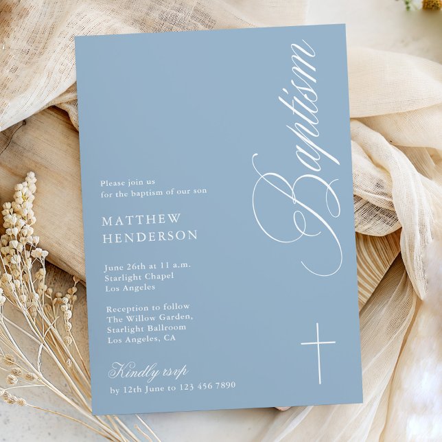 Moderne Schrift Art Dusty Blue Jungen Taufeinladun Einladung (Von Creator hochgeladen)