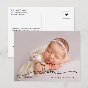 Moderne Schrift Baby Foto Geburtsanzeige Postkarte