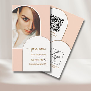 Moderne Schrift Bögen rosa Foto QR-Code-Logo Visitenkarte