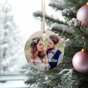 Moderne Schrift Braut und Bräutigam Hochzeitsfoto Ornament