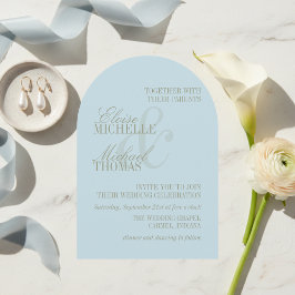 Moderne Schrift Citrus Blau Formale Bogen-Hochzeit Einladung
