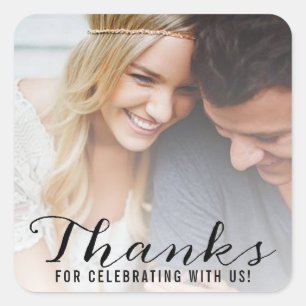 Moderne Schrift   Custom Foto Wedding Vielen Dank Quadratischer Aufkleber