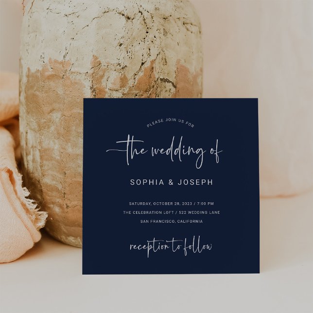Moderne Schrift | Dark Navy Blue Wedding Einladung (Von Creator hochgeladen)