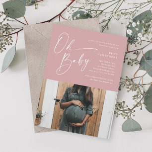Moderne Schrift Dusty Pink Foto Mädchen Baby Showe Einladung