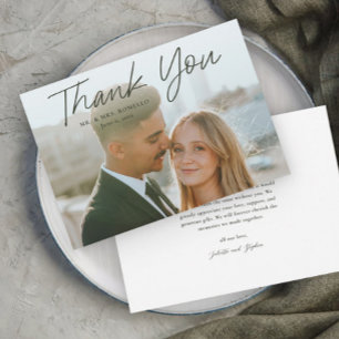 Moderne Schrift Einfache Foto-Hochzeit Dankeskarte