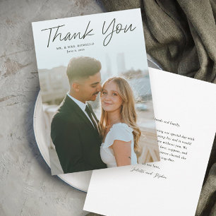 Moderne Schrift Einfache Foto-Hochzeit Dankeskarte