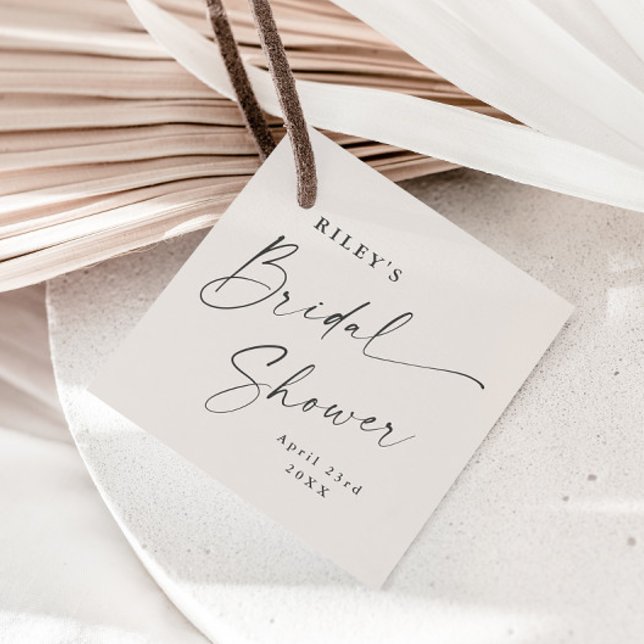 Moderne Schrift Elfenbein Boho Brautparty Geschenkanhänger (Modern script boho bridal shower thank you favor tags.)