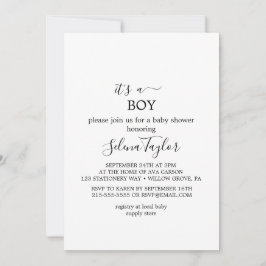 Moderne Schrift | Es ist eine Boy Baby Shower Einl Einladung