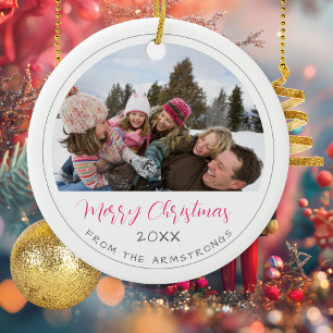 Moderne Schrift Familienfoto Weihnachten Keramik Ornament