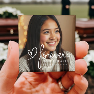 Moderne Schrift Forever In Our Hearts Foto-Gedenkb Magnet