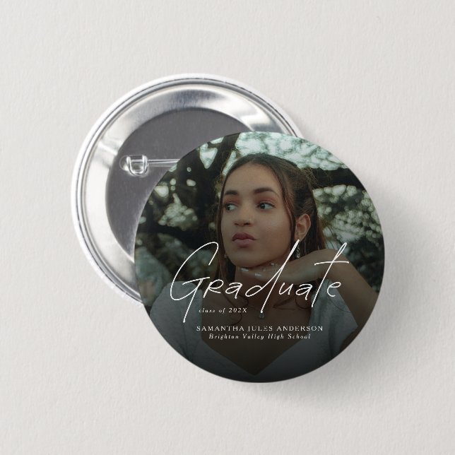 Moderne Schrift Foto Absolvent  Button (Vorne & Hinten)