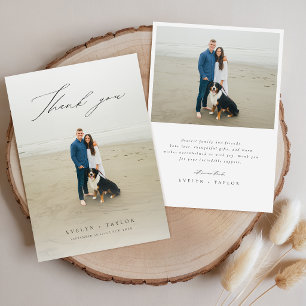Moderne Schrift Foto-Overlay-Hochzeitsnachricht Dankeskarte