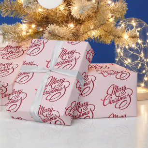 Moderne Schrift Frohe Weihnachten Blush Pink Geschenkpapier