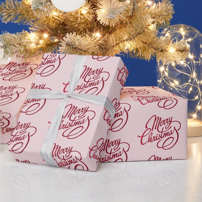 Moderne Schrift Frohe Weihnachten Blush Pink Geschenkpapier (Feiertage)