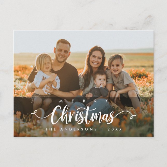 Moderne Schrift, frohe Weihnachten Familienferien  Postkarte (Vorderseite)