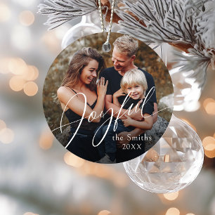 Moderne Schrift Frohe Weihnachten Familienfoto Keramik Ornament