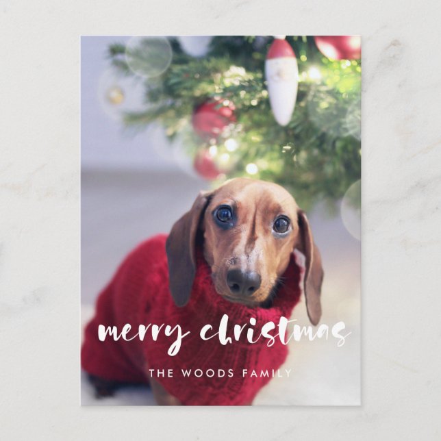Moderne Schrift Frohe Weihnachten Foto Postkarte (Vorderseite)