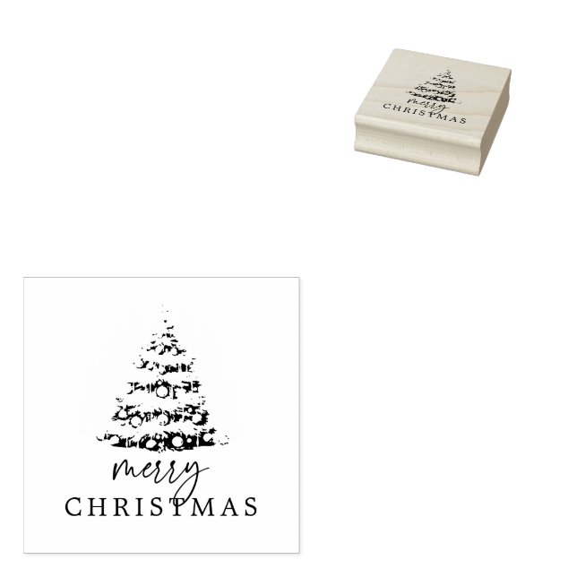 Moderne Schrift Frohe Weihnachtsbaum Gummistempel (Stempel)