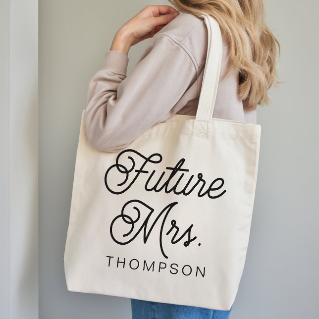 Moderne Schrift Future Mrs Tote Bag Geschenk für S Tragetasche (Personalized Future Mrs Tote Bag Gift for Bride, Modern Script Bride Tribe Tote Bag Gift for Her)