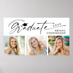 Moderne Schrift Graduiert 3 Fotos Abschlussfeier Poster