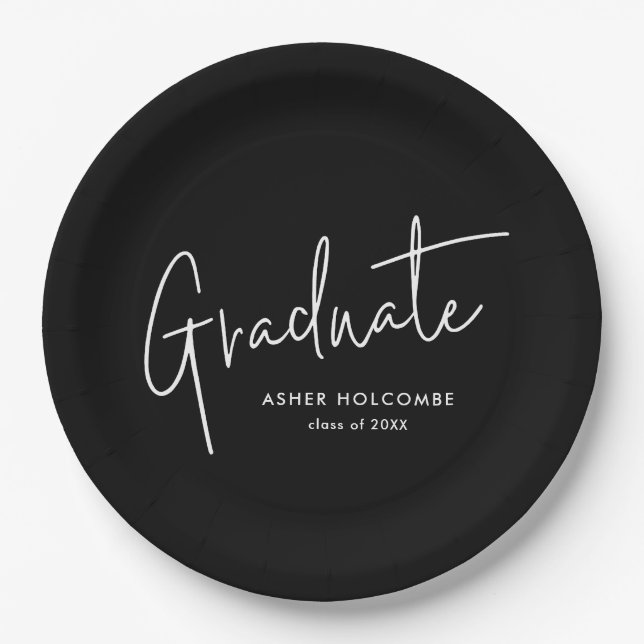 Moderne Schrift Graduiert Einfache Abschlussfeier Pappteller (Vorderseite)