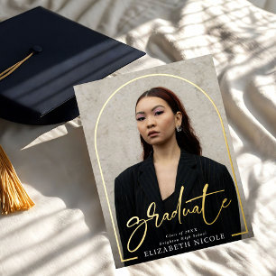 Moderne Schrift Graduierten Foto Bogen Abschlussfe Folie Einladungspostkarte
