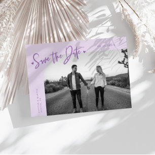 Moderne Schrift Herz Flieder Gebogener Rahmen Foto Save The Date