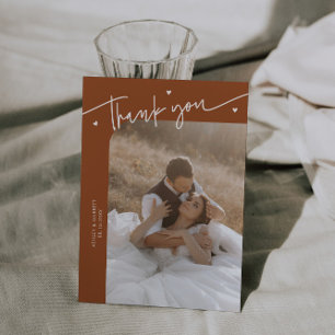 Moderne Schrift Herz Terrakotta-Hochzeit Dankeskarte