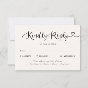 Moderne Schrift Herz Traditionelle Hochzeits-RSVP RSVP Karte