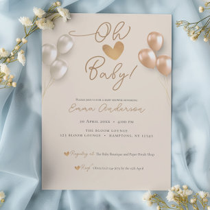 Moderne Schrift Herzballons Neutrale Babyparty Einladung
