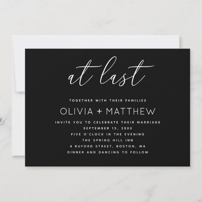 Moderne Schrift Hochzeit + QR Code | Black Minimal Einladung (Vorderseite)