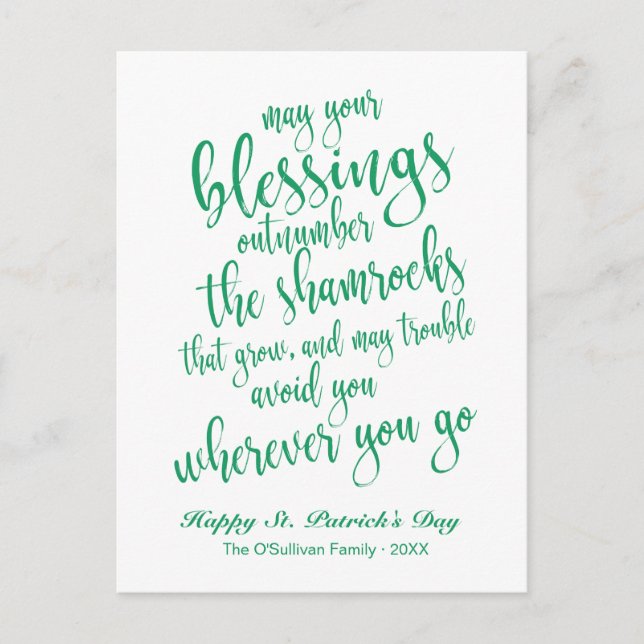 Moderne Schrift Irische Segnung St. Patrick's Day Postkarte (Vorderseite)