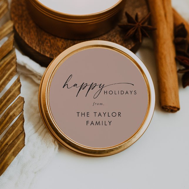 Moderne Schrift | Lachs Happy Holidays Weihnachtsg Runder Aufkleber (Von Creator hochgeladen)