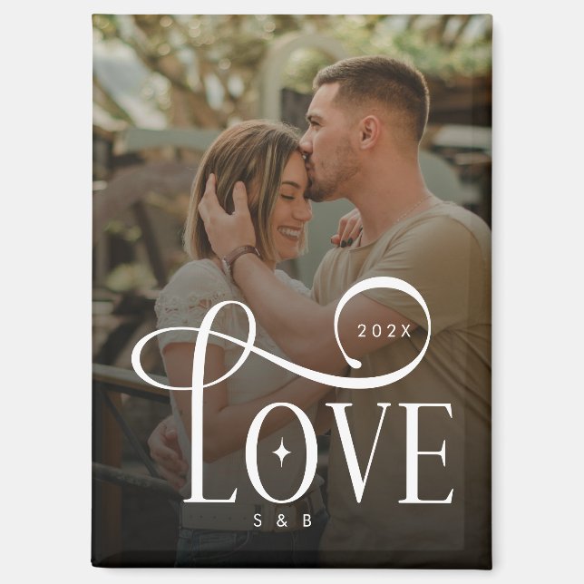 Moderne Schrift Liebe Benutzerdefiniertes Verlobte Magnet (Vorderseite)