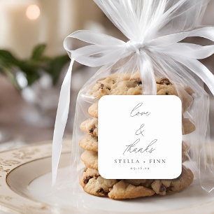 Moderne Schrift Liebe & Dank Hochzeit Quadratischer Aufkleber