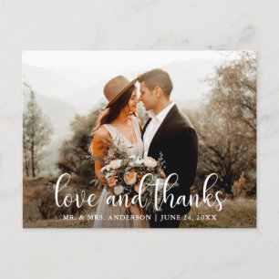Moderne Schrift Liebe und Dank Hochzeitsfoto Postkarte