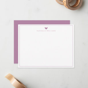 Moderne Schrift Mauve Herzrand Monogramm Mitteilungskarte