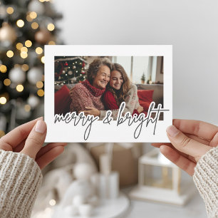 Moderne Schrift Merry & Bright Foto Postkarte