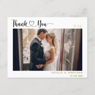 Moderne Schrift mit Herz Danke-Hochzeitsfoto Feiertagspostkarte