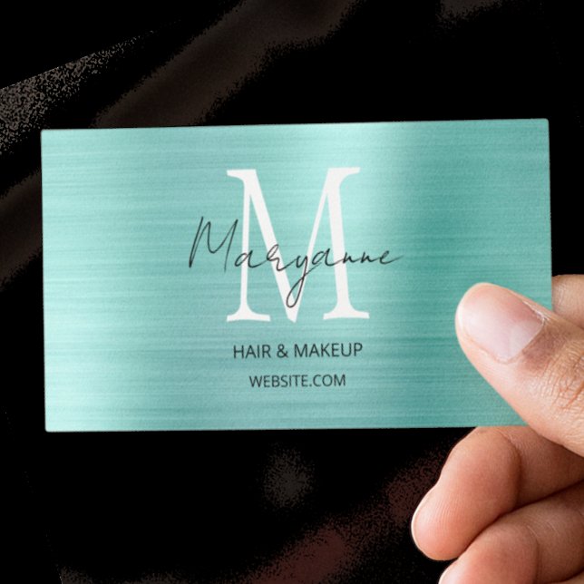 Moderne Schrift Monogramm Türkis Visitenkarte (Von Creator hochgeladen)