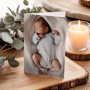 Moderne Schrift Name Foto Baby Dankeskarten Dankeskarte
